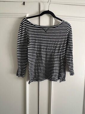 J. Crew Black and White Striped 3/4 sleeve Boatneck Top - vintage cotton